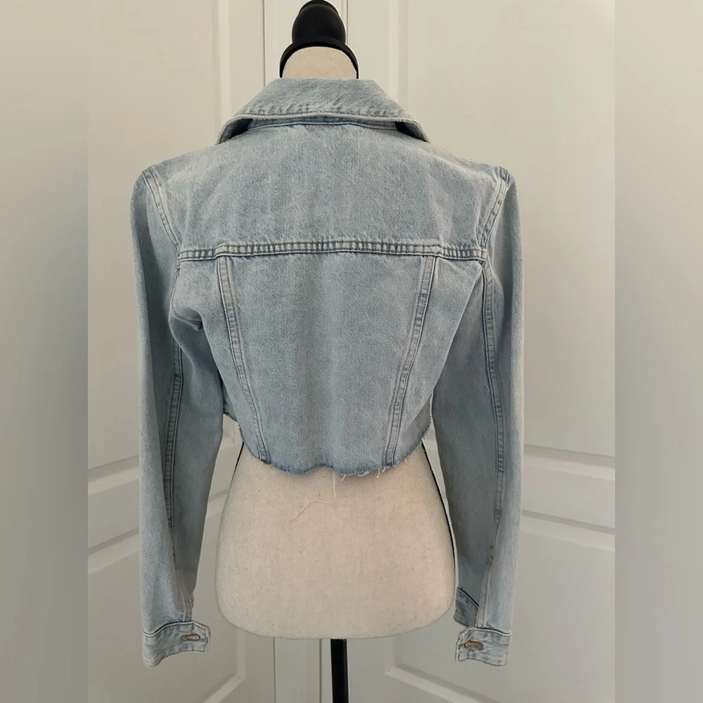 Zara Light Blue Cropped Denim Jacket - Picture 4 of 5